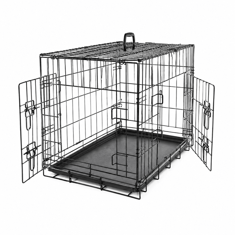 Double-Door Folding Metal Dog Crate with Divider & Tray