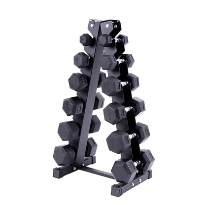 5-30Lbs Rubber Dumbbells set with 6-Pair Vertical Dumbbell Rack