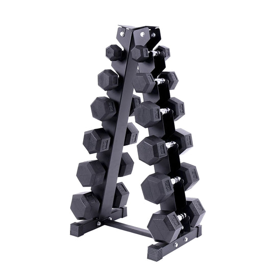 5-30Lbs Rubber Dumbbells set with 6-Pair Vertical Dumbbell Rack