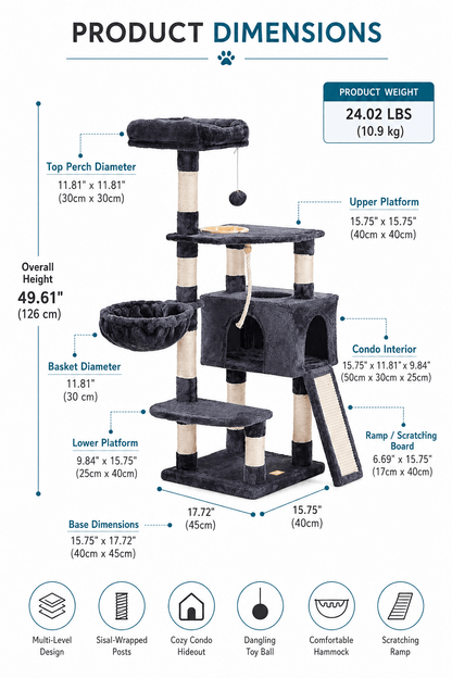 50" Multi-Level Cat Tree & Scratching Tower - Markif Pet Shop