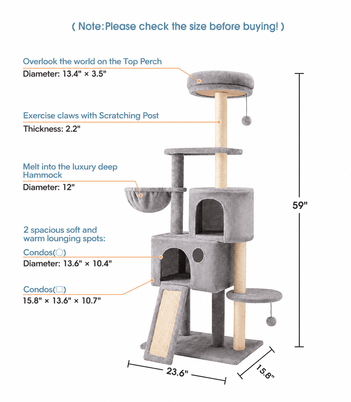 59" Multi-Level Cat Tree & Scratching Tower - Markif Pet Shop