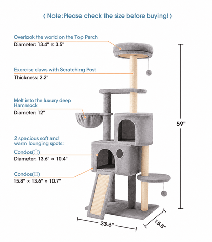 59" Multi-Level Cat Tree & Scratching Tower - Markif Pet Shop