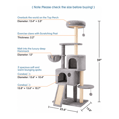 59" Multi-Level Cat Tree & Scratching Tower