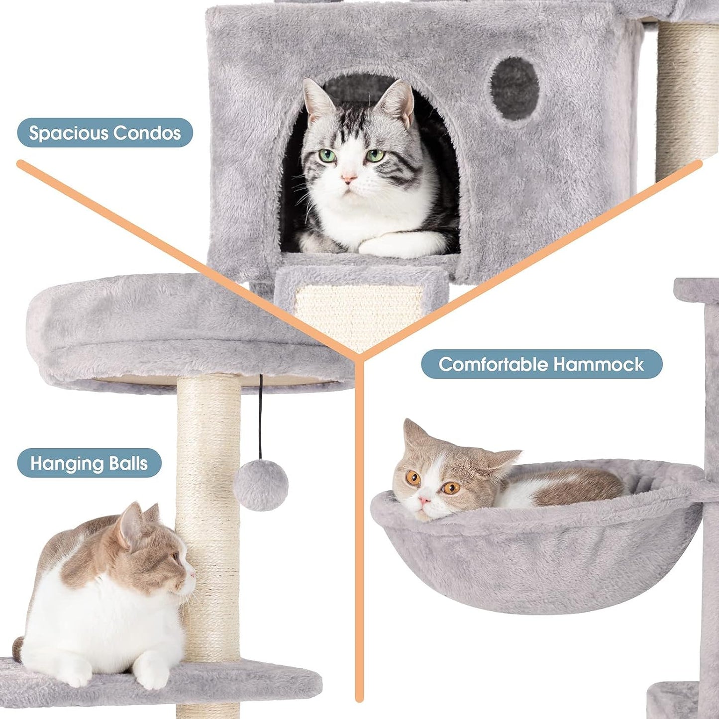 Multi-Level Cat Tree with Condos, Scratching Posts and Hanging Toys