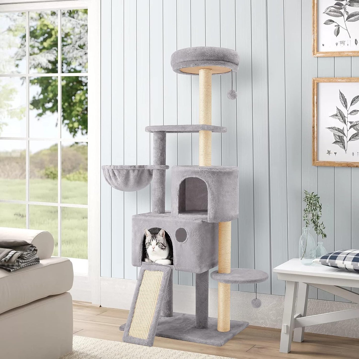 Multi-Level Cat Tree with Condos, Scratching Posts and Hanging Toys