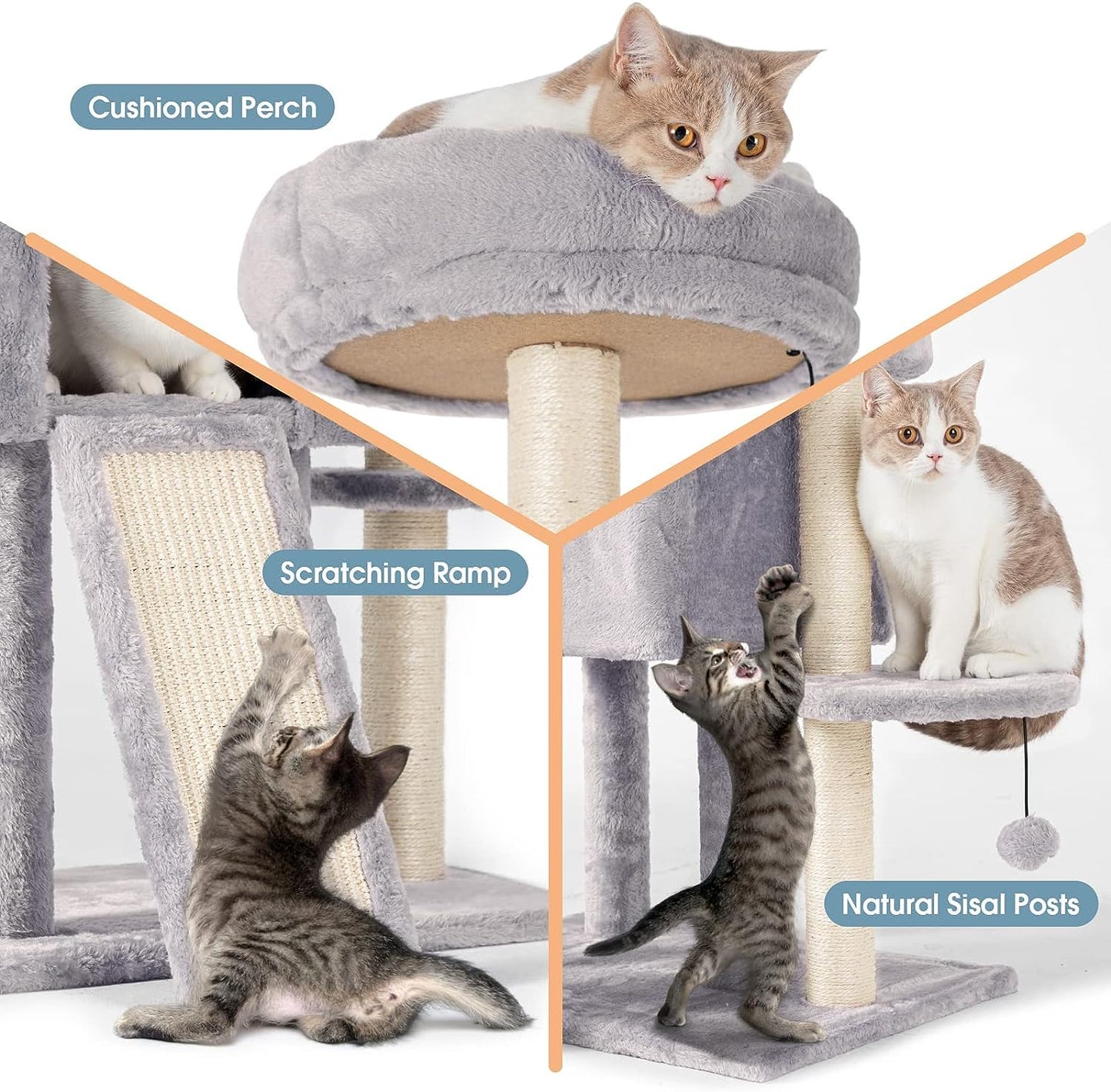 Multi-Level Cat Tree with Condos, Scratching Posts and Hanging Toys