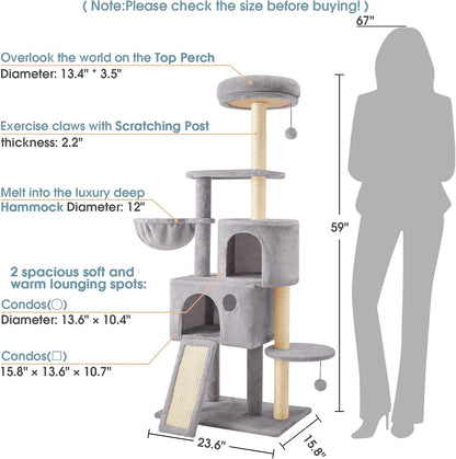 Multi-Level Cat Tree with Condos, Scratching Posts and Hanging Toys