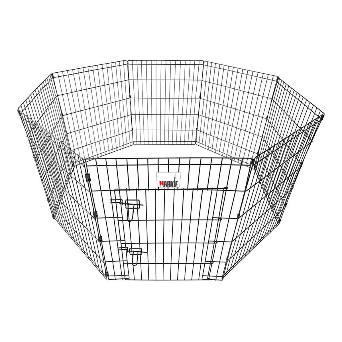 8-Panel Foldable Metal Dog Playpen - gate closed, side view