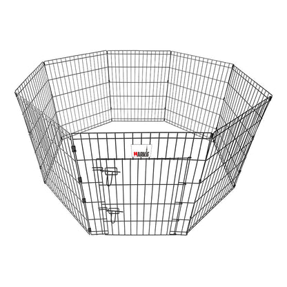 8-Panel Foldable Metal Dog Playpen - gate closed, side view