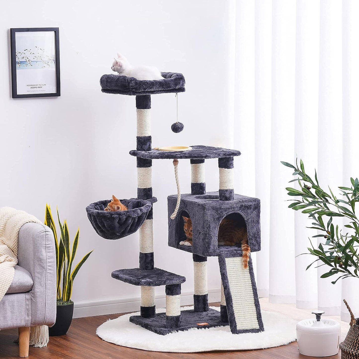 Multi-Level Cat Tree with Condos, Scratching Posts and Hanging Toys