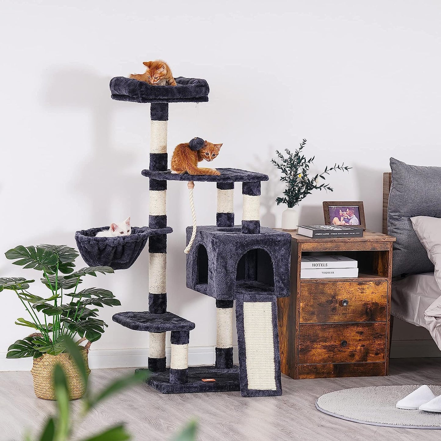 Multi-Level Cat Tree with Condos, Scratching Posts and Hanging Toys