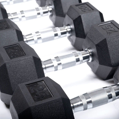 5-50lbs Rubber Dumbbell Set with Commercial 3-Tier Dumbbell Rack