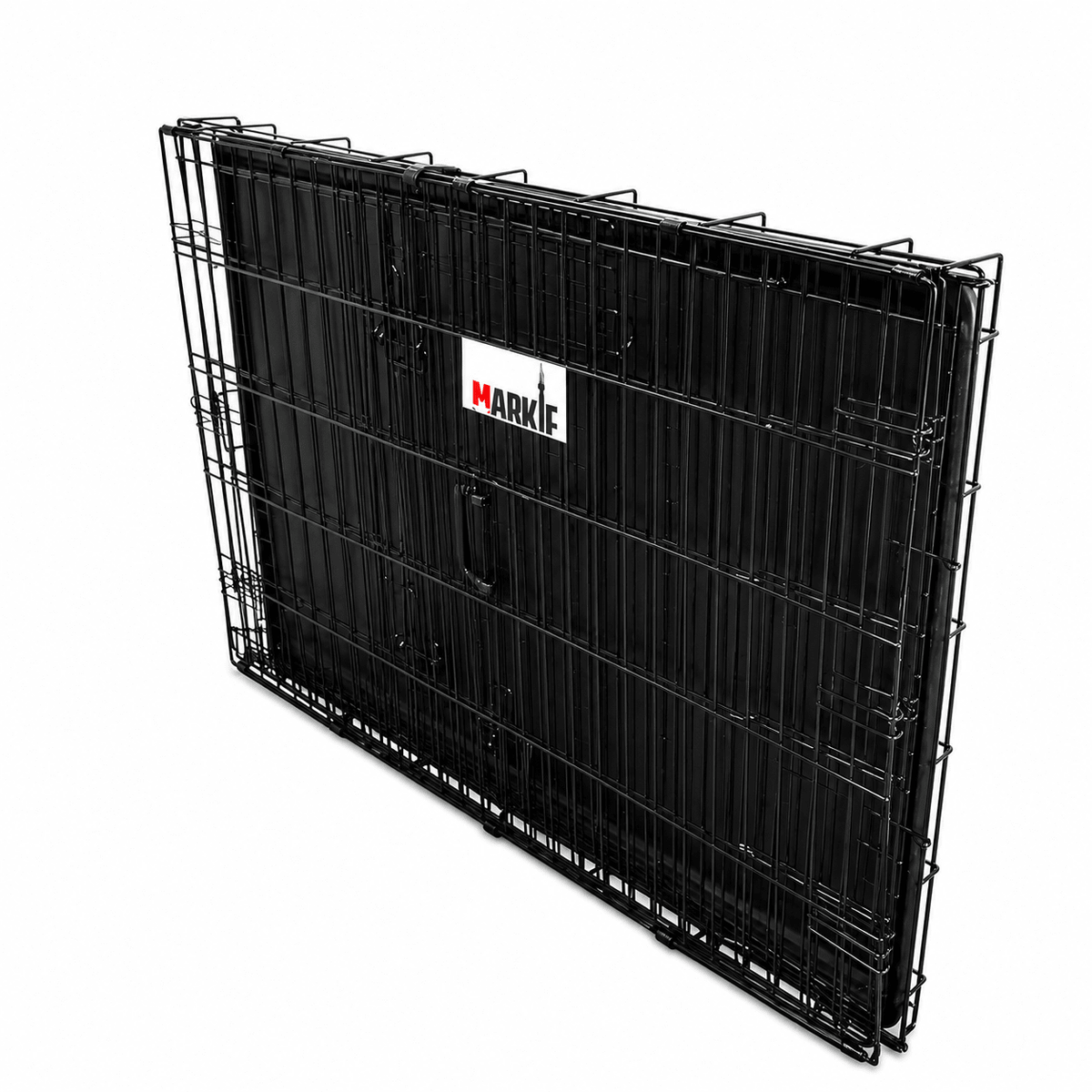 Double-Door Folding Metal Dog Crate with Divider & Tray - Markif Pet Shop