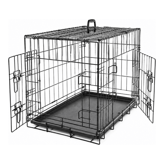 Double-Door Folding Metal Dog Crate with Divider & Tray