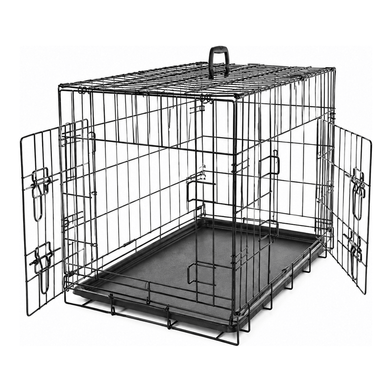 Double-Door Folding Metal Dog Crate with Divider & Tray - Markif Pet Shop