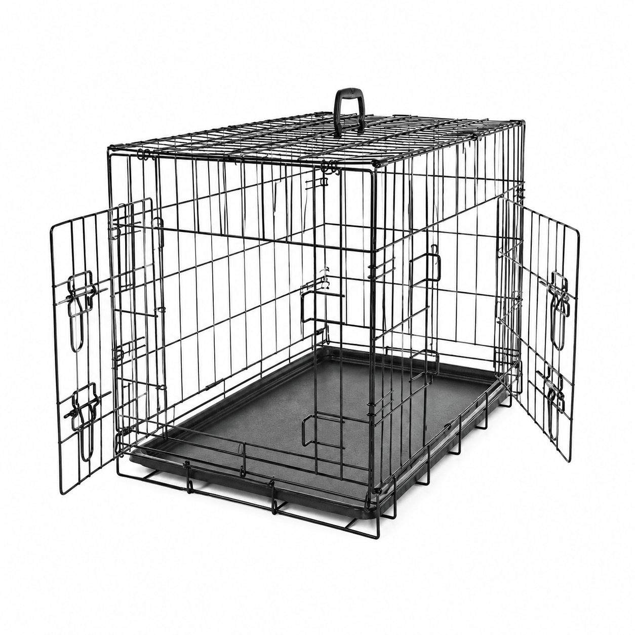Double-Door Folding Metal Dog Crate with Divider & Tray - Markif Pet Shop