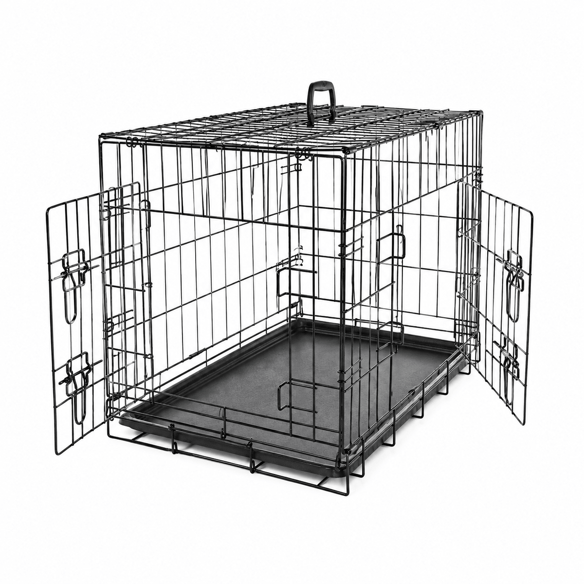 Double-Door Folding Metal Dog Crate with Divider & Tray - Markif Pet Shop