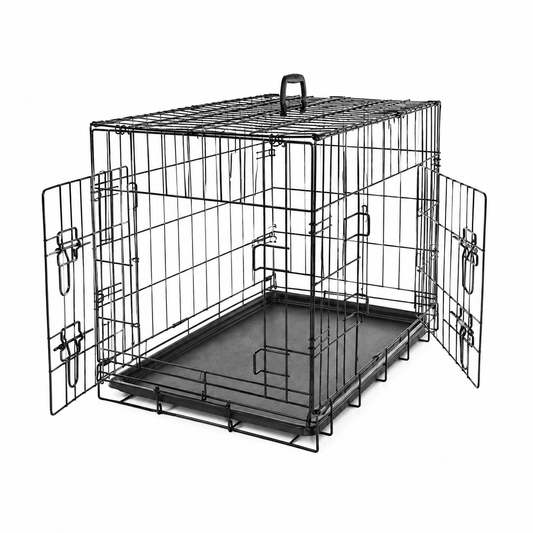 Double-Door Folding Metal Dog Crate with Divider & Tray - Markif Pet Shop