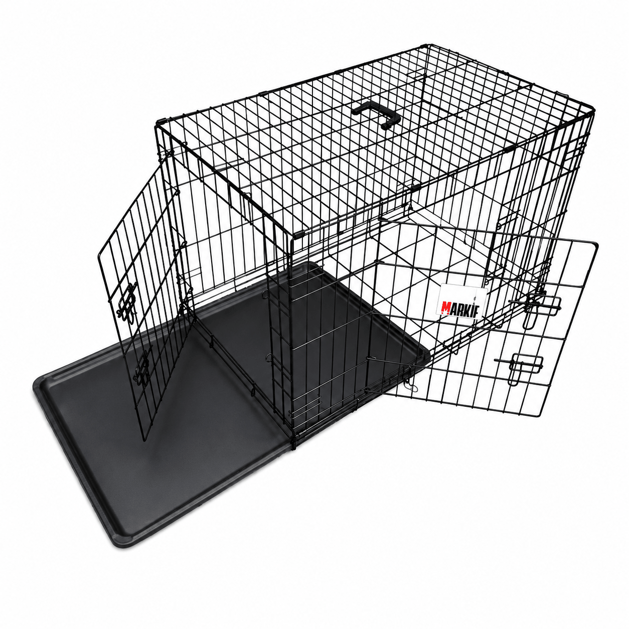 Double-Door Folding Metal Dog Crate with Divider & Tray - Markif Pet Shop