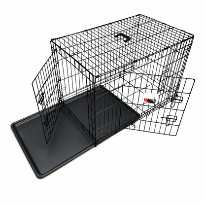 Double-Door Folding Metal Dog Crate with Divider & Tray - Markif Pet Shop