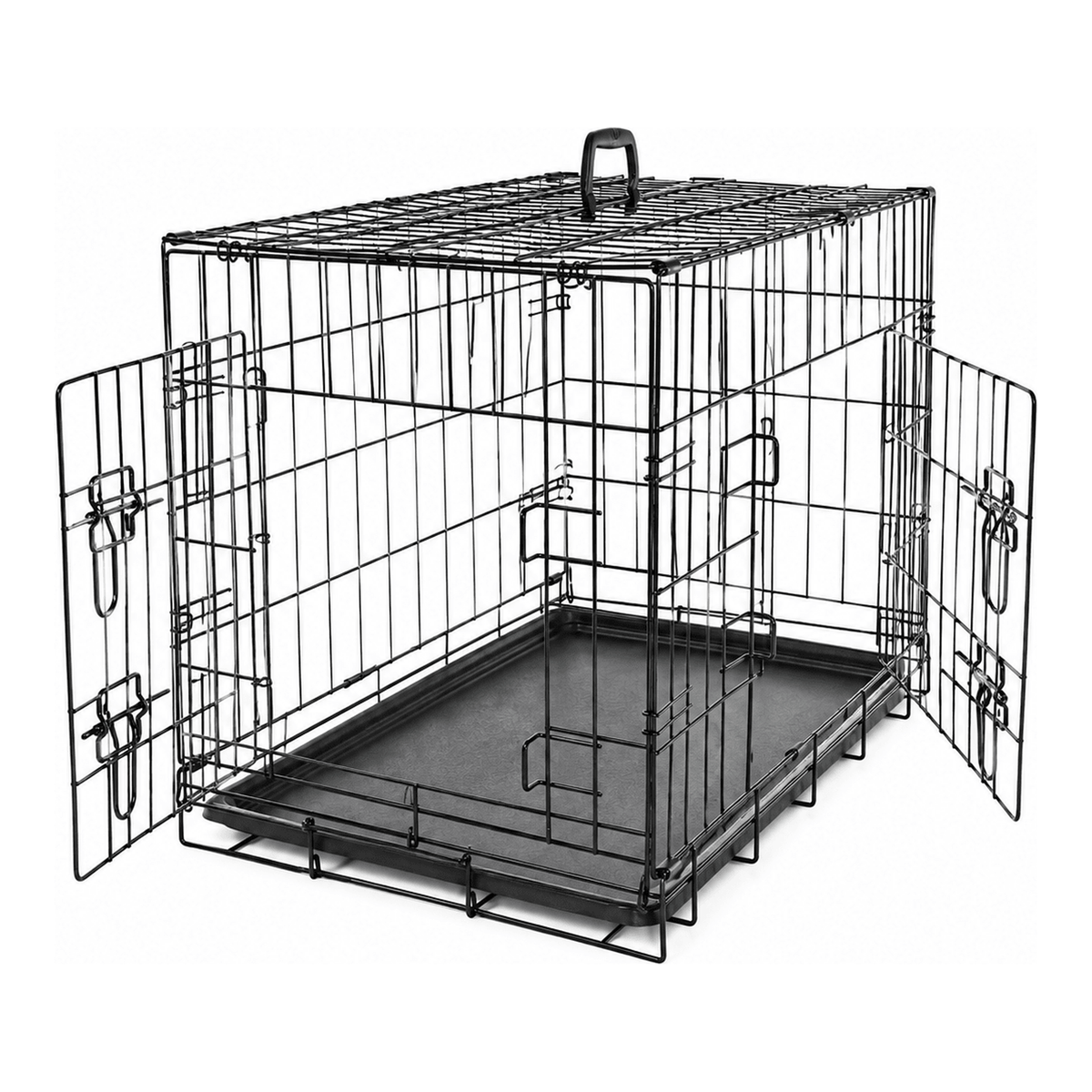 Double-Door Folding Metal Dog Crate with Divider & Tray