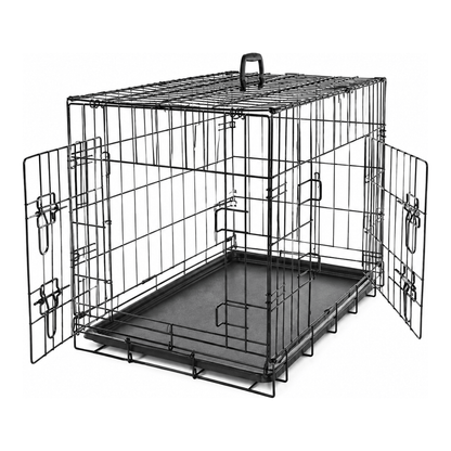 Double-Door Folding Metal Dog Crate with Divider & Tray