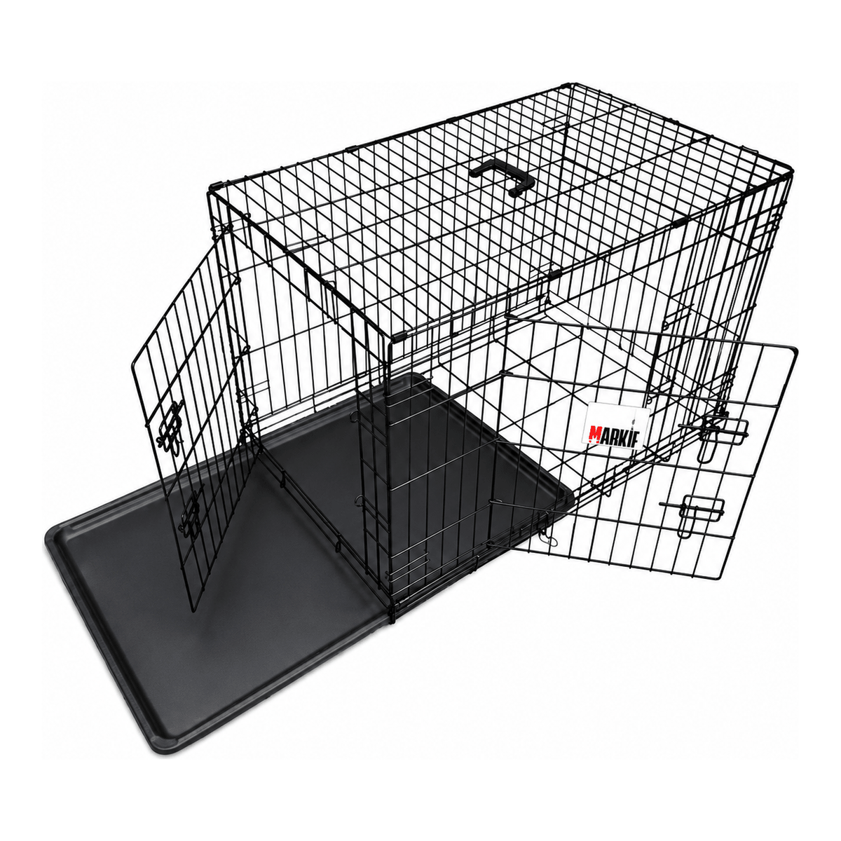Double-Door Folding Metal Dog Crate with Divider & Tray