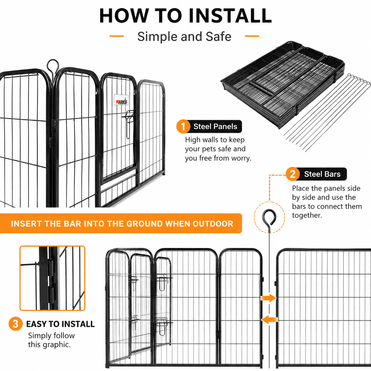 Heavy-Duty 8-Panel Metal Dog Playpen - Markif Pet Shop