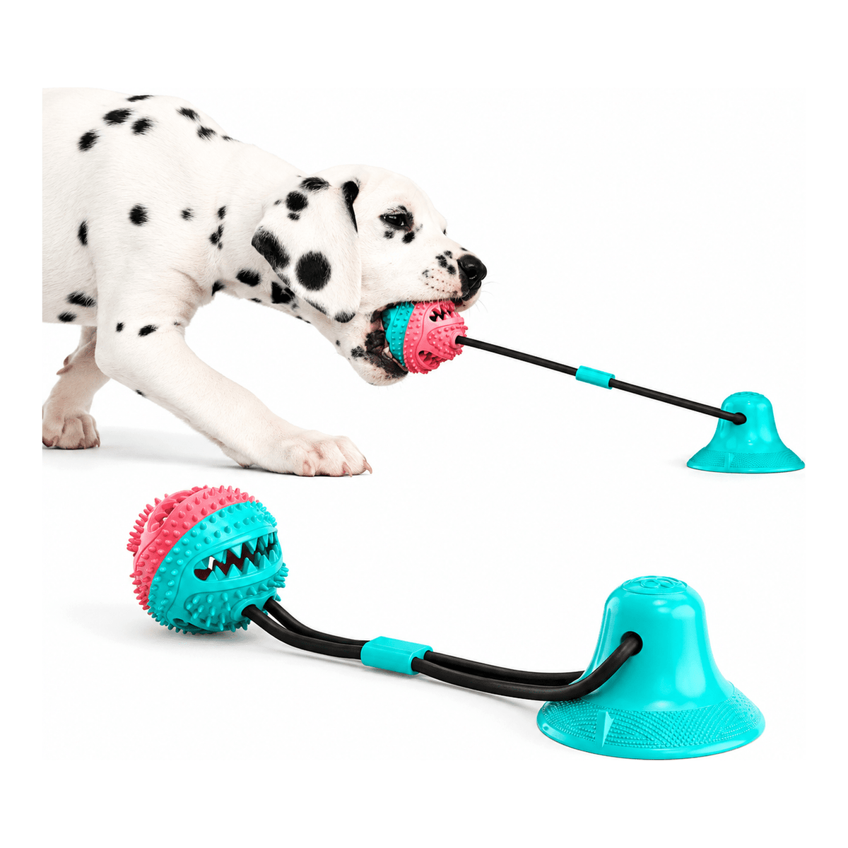 Suction Cup Dog Chew Toy with Treat Ball - shown with dog